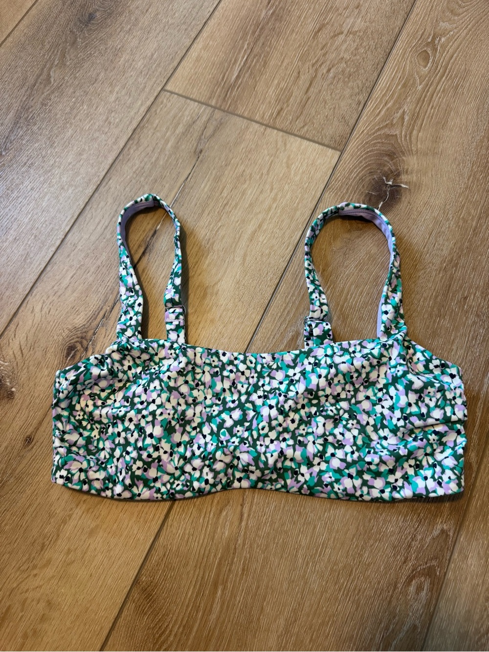 Athleta Purple Green Camo Floral Gables Square Neck Bra Cup Bikini Top 36B/C